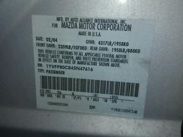 1YVFP80C845N47616 - 2004 MAZDA 6 I SILVER photo 10