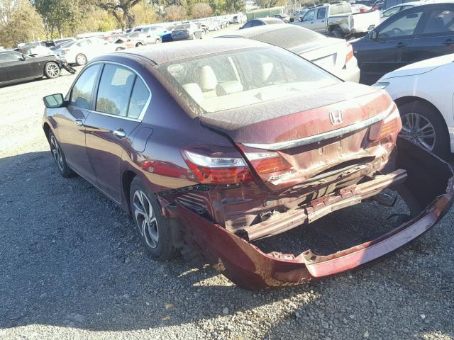 1HGCR2F37GA206941 - 2016 HONDA ACCORD LX BURGUNDY photo 3