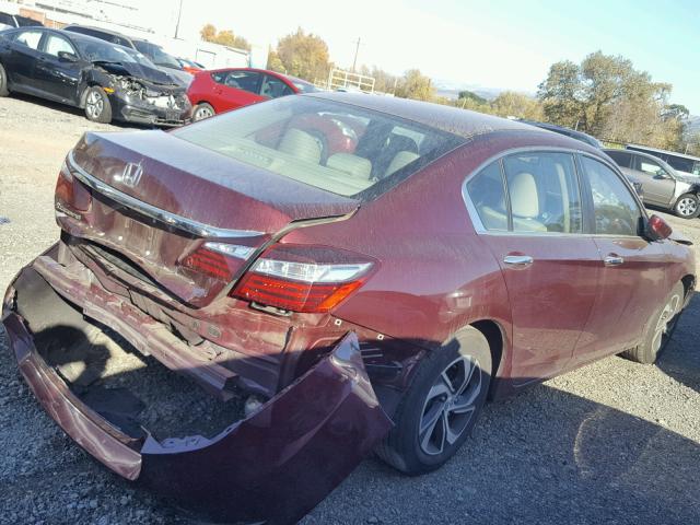 1HGCR2F37GA206941 - 2016 HONDA ACCORD LX BURGUNDY photo 4