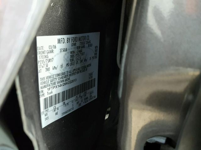 1FTPX14V26KD22013 - 2006 FORD F150 GRAY photo 10