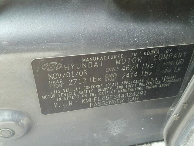 KMHFU45E34A324291 - 2004 HYUNDAI XG 350 GRAY photo 10