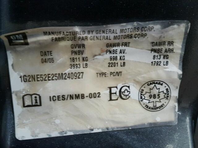 1G2NE52E25M240927 - 2005 PONTIAC GRAND AM S 灰色 照片 10