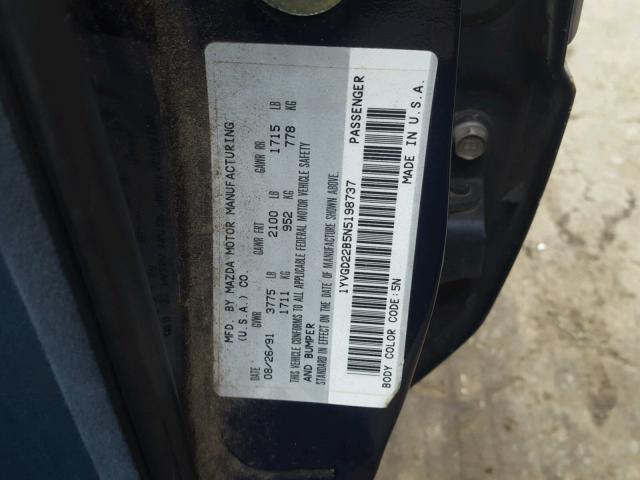 1YVGD22B5N5198737 - 1992 MAZDA 626 DX BLUE photo 10