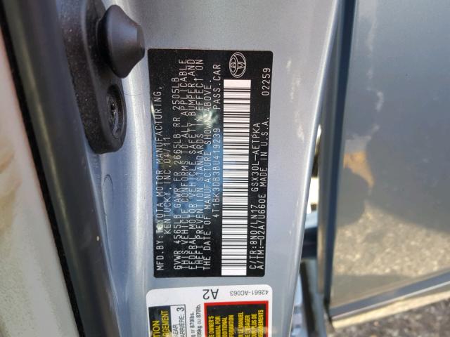 4T1BK3DB3BU419239 - 2011 TOYOTA AVALON BAS Zielony zdjęcie 10