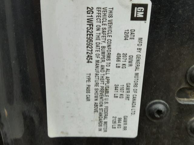 2G1WF52E959272454 - 2005 CHEVROLET IMPALA BLACK photo 10