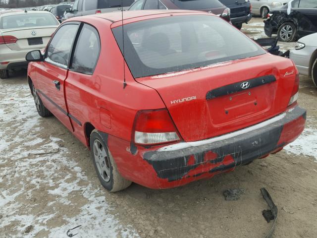 KMHCF35G82U163232 - 2002 HYUNDAI ACCENT L RED photo 3