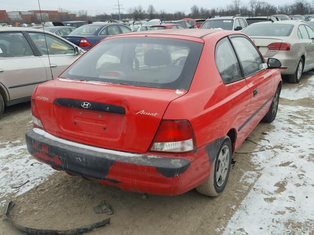 KMHCF35G82U163232 - 2002 HYUNDAI ACCENT L RED photo 4