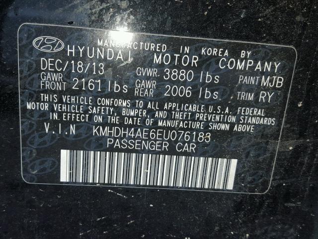 KMHDH4AE6EU076183 - 2014 HYUNDAI ELANTRA SE BLACK photo 10