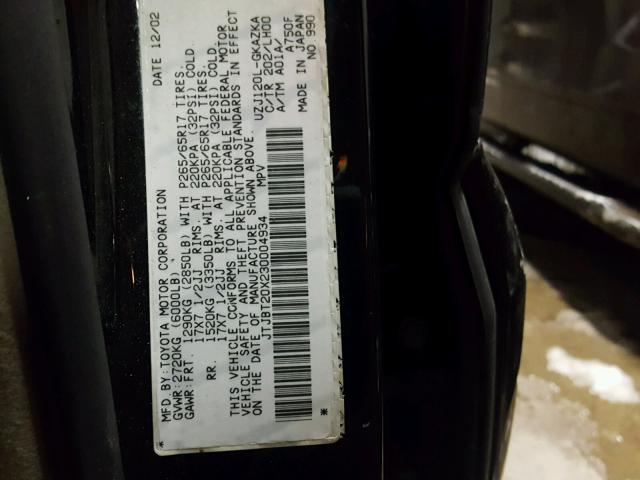 JTJBT20X230004934 - 2003 LEXUS GX 470 BLACK photo 10