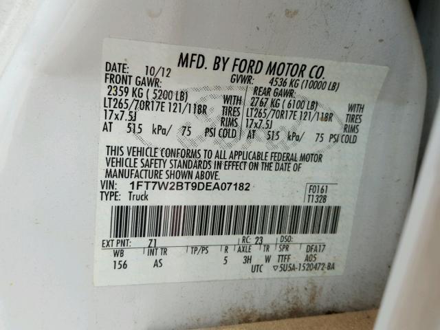 1FT7W2BT9DEA07182 - 2013 FORD F250 SUPER WHITE photo 10