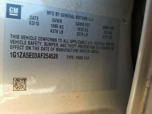 1G1ZA5E03AF254528 - 2010 CHEVROLET MALIBU LS TAN photo 10