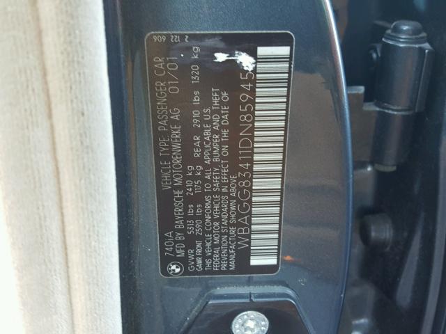 WBAGG83411DN85945 - 2001 BMW 740 I AUTO BLUE photo 10