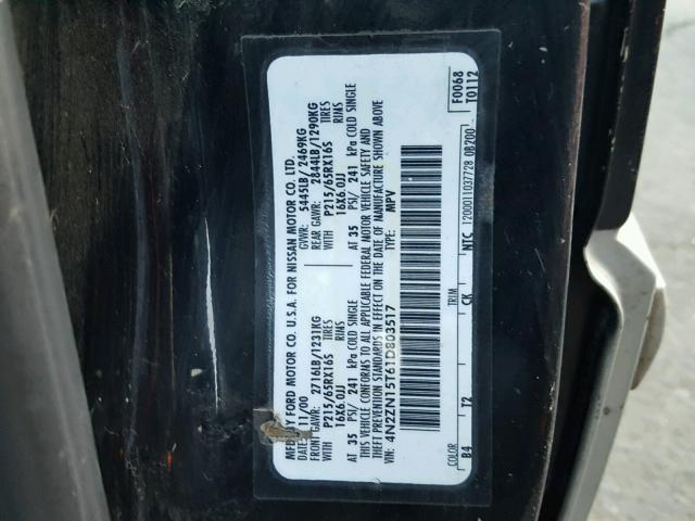 4N2ZN15T61D803517 - 2001 NISSAN QUEST GXE BLACK photo 10