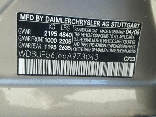 WDBUF56J66A973043 - 2006 MERCEDES-BENZ E 350 GRAY photo 10