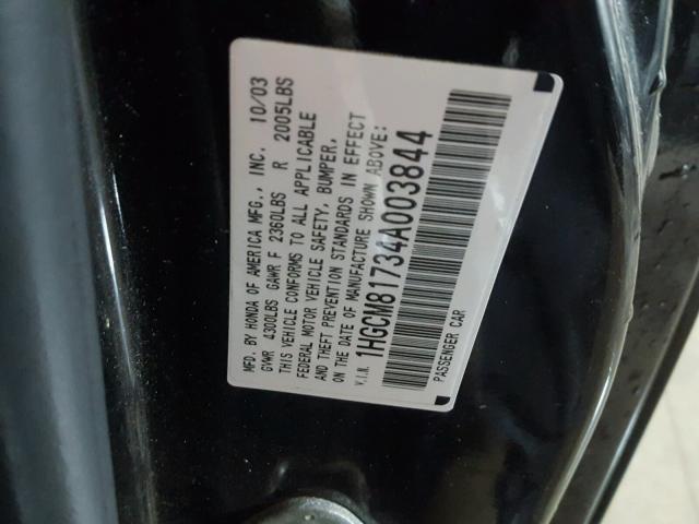 1HGCM81734A003844 - 2004 HONDA ACCORD EX BLACK photo 10