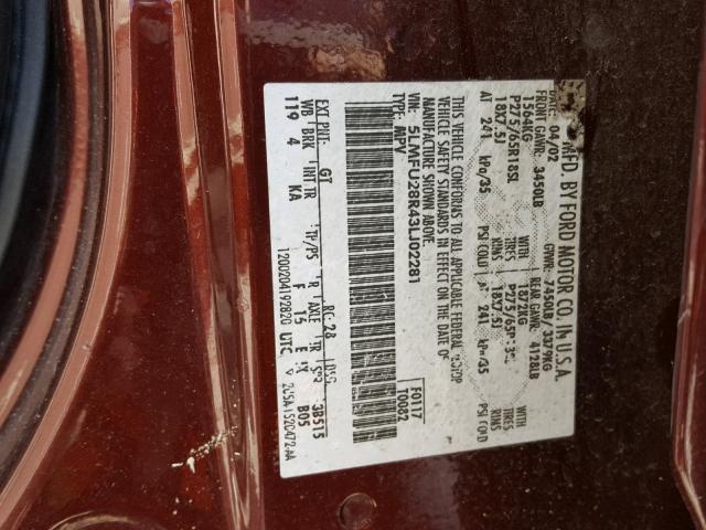 5LMFU28R43LJ02281 - 2003 LINCOLN NAVIGATOR Burgund zdjęcie 10