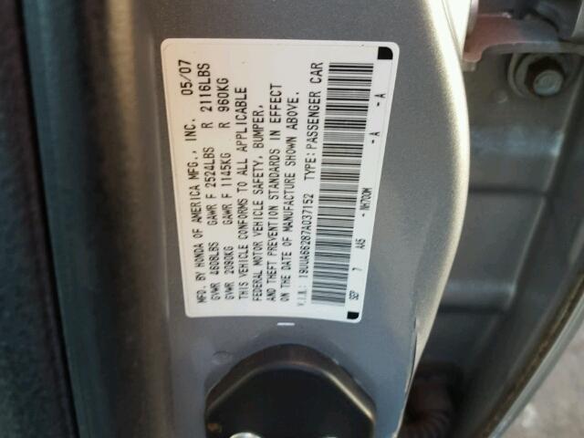 19UUA66287A037152 - 2007 ACURA TL SILVER photo 10