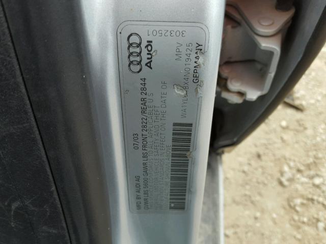 WA1YL64BX4N019425 - 2004 AUDI ALLROAD 4. SILVER photo 10