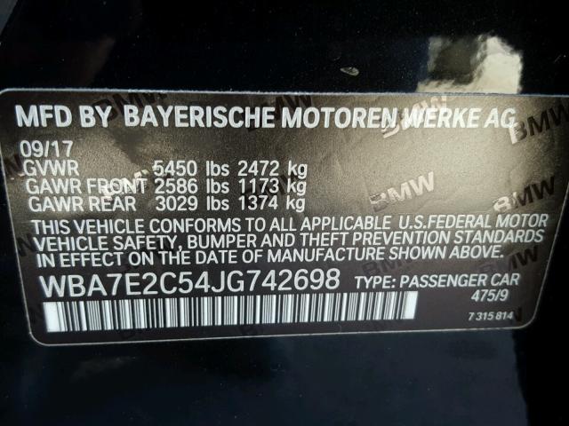 WBA7E2C54JG742698 - 2018 BMW 740 I BLACK photo 10