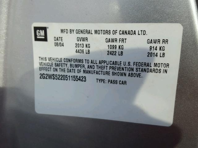 2G2WS522051155423 - 2005 PONTIAC GRAND PRIX Gümüş foto 10