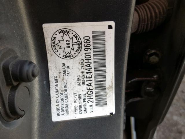 2HGFA1E44AH019660 - 2010 HONDA CIVIC DX-G GRAY photo 10