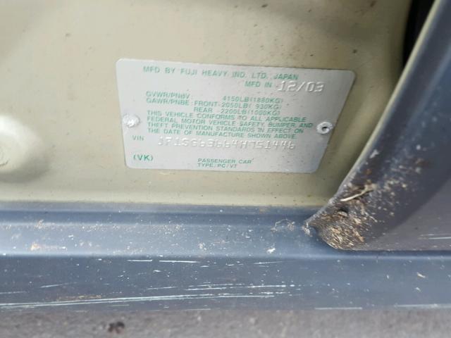 JF1SG63664H751446 - 2004 SUBARU FORESTER 2 GOLD photo 10