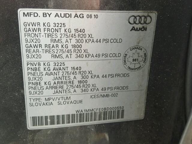 WA1MMCFE0BD000550 - 2011 AUDI Q7 PREMIUM GRAY photo 10