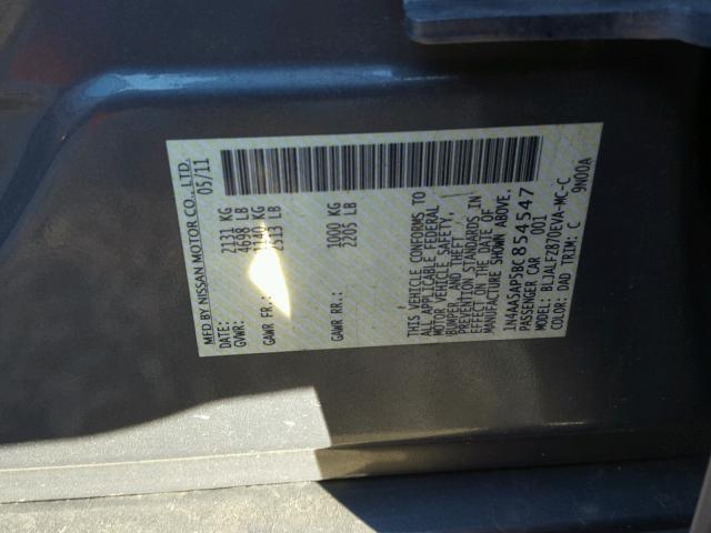 1N4AA5AP5BC854547 - 2011 NISSAN MAXIMA S GRAY photo 10