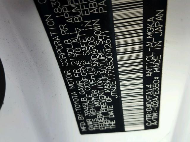 JTKDE177850042671 - 2005 TOYOTA SCION TC 白色 照片 10