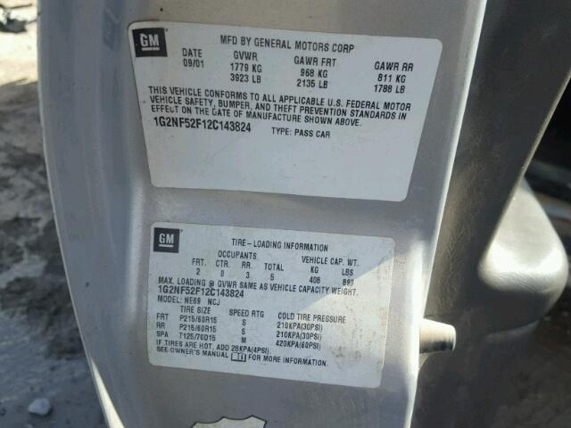 1G2NF52F12C143824 - 2002 PONTIAC GRAND AM S Gümüş foto 10