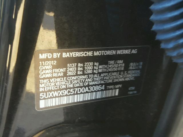 5UXWX9C57D0A30864 - 2013 BMW X3 XDRIVE2 BLACK photo 10