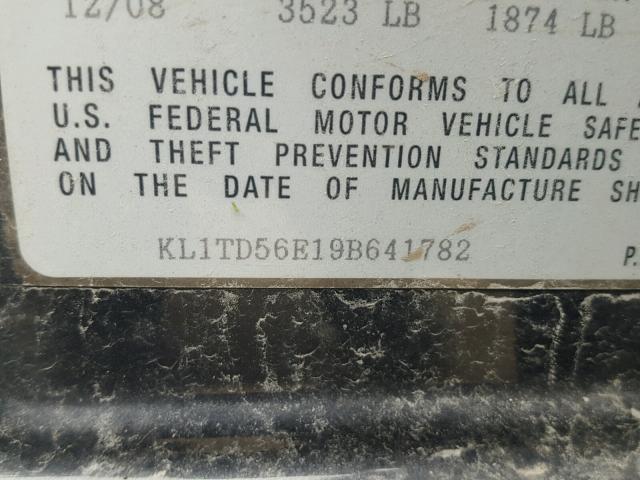 KL1TD56E19B641782 - 2009 CHEVROLET AVEO LS BLACK photo 10