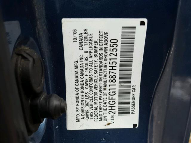 2HGFG11887H512550 - 2007 HONDA CIVIC EX GRAY photo 10