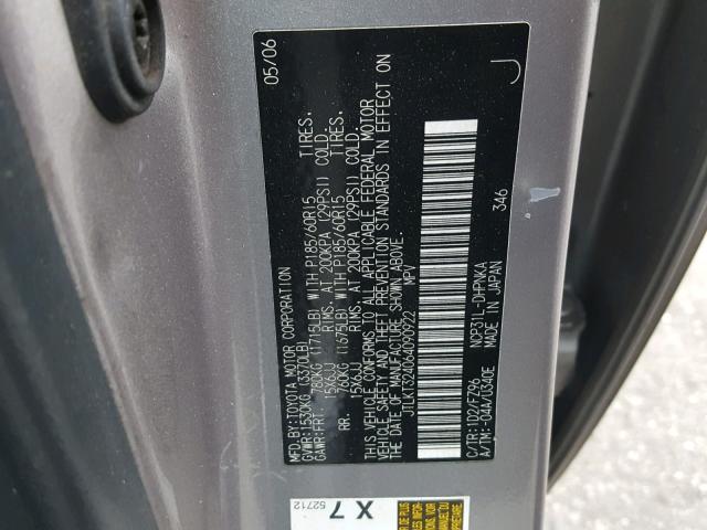 JTLKT324064090922 - 2006 TOYOTA SCION XB ნაცრისფერი ფოტო 10