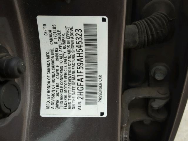 2HGFA1F59AH545323 - 2010 HONDA CIVIC LX GRAY photo 10