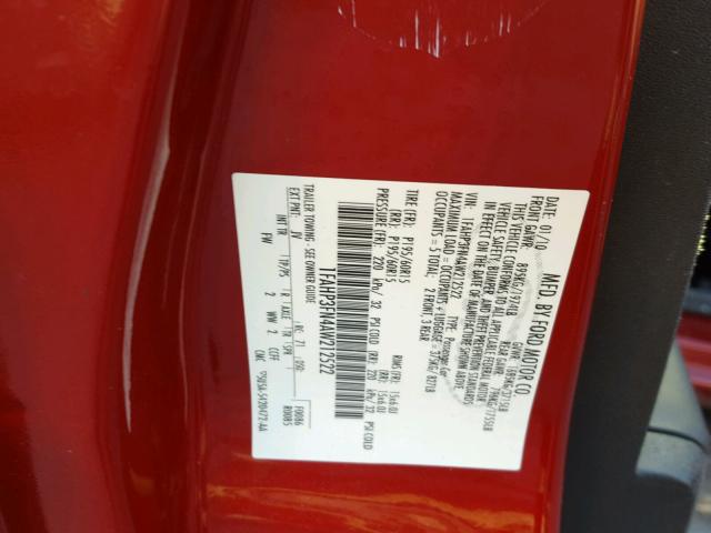 1FAHP3FN4AW212522 - 2010 FORD FOCUS SE RED photo 10