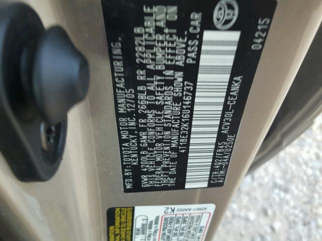 4T1BE32K16U146737 - 2006 TOYOTA CAMRY LE BEIGE photo 10