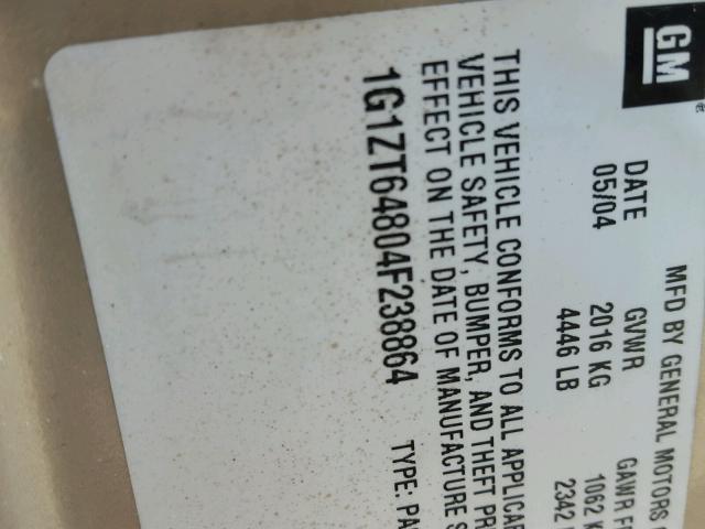 1G1ZT64804F238864 - 2004 CHEVROLET MALIBU MAX 金色 照片 10