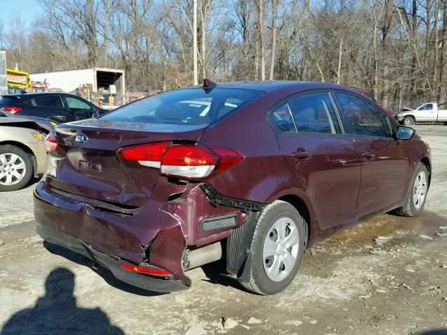 3KPFK4A75HE035336 - 2017 KIA FORTE LX MAROON photo 4