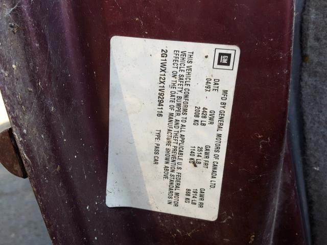 2G1WX12X1V9294116 - 1997 CHEVROLET MONTE CARL MAROON photo 10