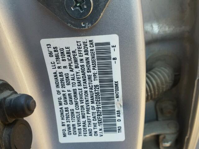 19XFB2F91DE056726 - 2013 HONDA CIVIC EXL فضي صورة 10