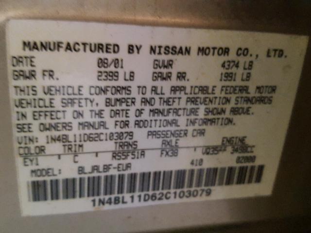 1N4BL11D62C103079 - 2002 NISSAN ALTIMA SE GOLD photo 10