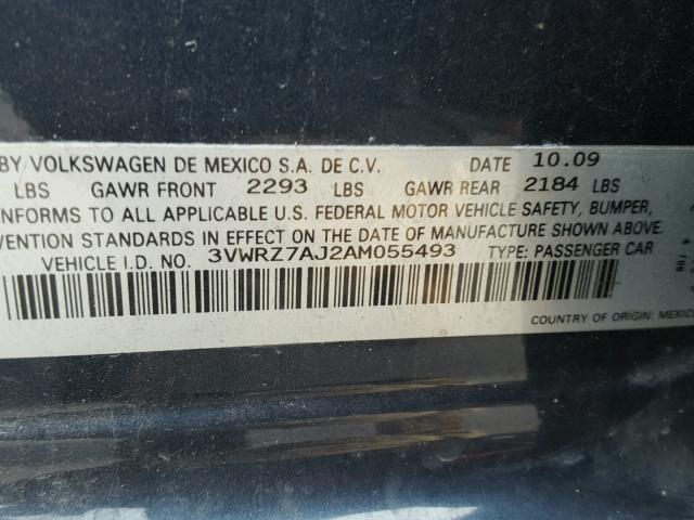 3VWRZ7AJ2AM055493 - 2010 VOLKSWAGEN JETTA SE 蓝色 照片 10