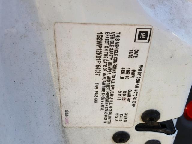 1G2WP12K01F164037 - 2001 PONTIAC GRAND PRIX Սպիտակ լուսանկար 10