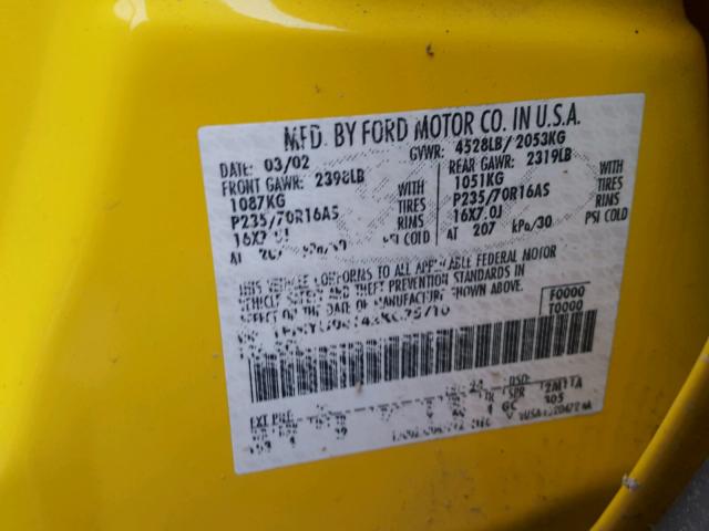 1FMYU04142KC75710 - 2002 FORD ESCAPE XLT YELLOW photo 10