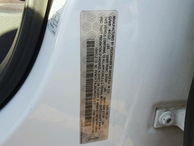 3VW1K7AJ6CM321277 - 2012 VOLKSWAGEN JETTA BASE WHITE photo 10