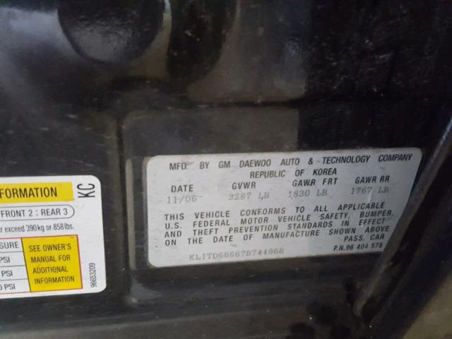 KL1TD66667B744966 - 2007 CHEVROLET AVEO BASE Қара фото 10