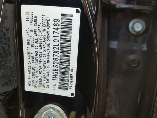 1HGES267X2L017469 - 2002 HONDA CIVIC EX 黑色 照片 10