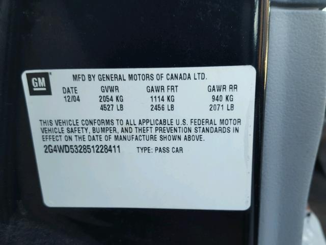 2G4WD532851228411 - 2005 BUICK LACROSSE C BLACK photo 10