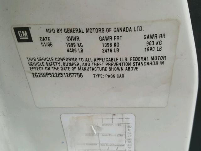 2G2WP522651267788 - 2005 PONTIAC GRAND PRIX თეთრი ფოტო 10